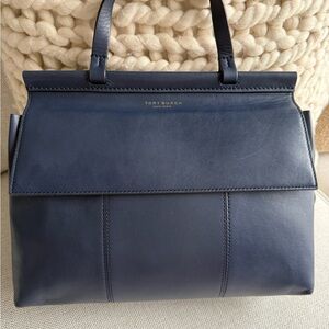 Tory Burch Midnight Blue Leather Tote